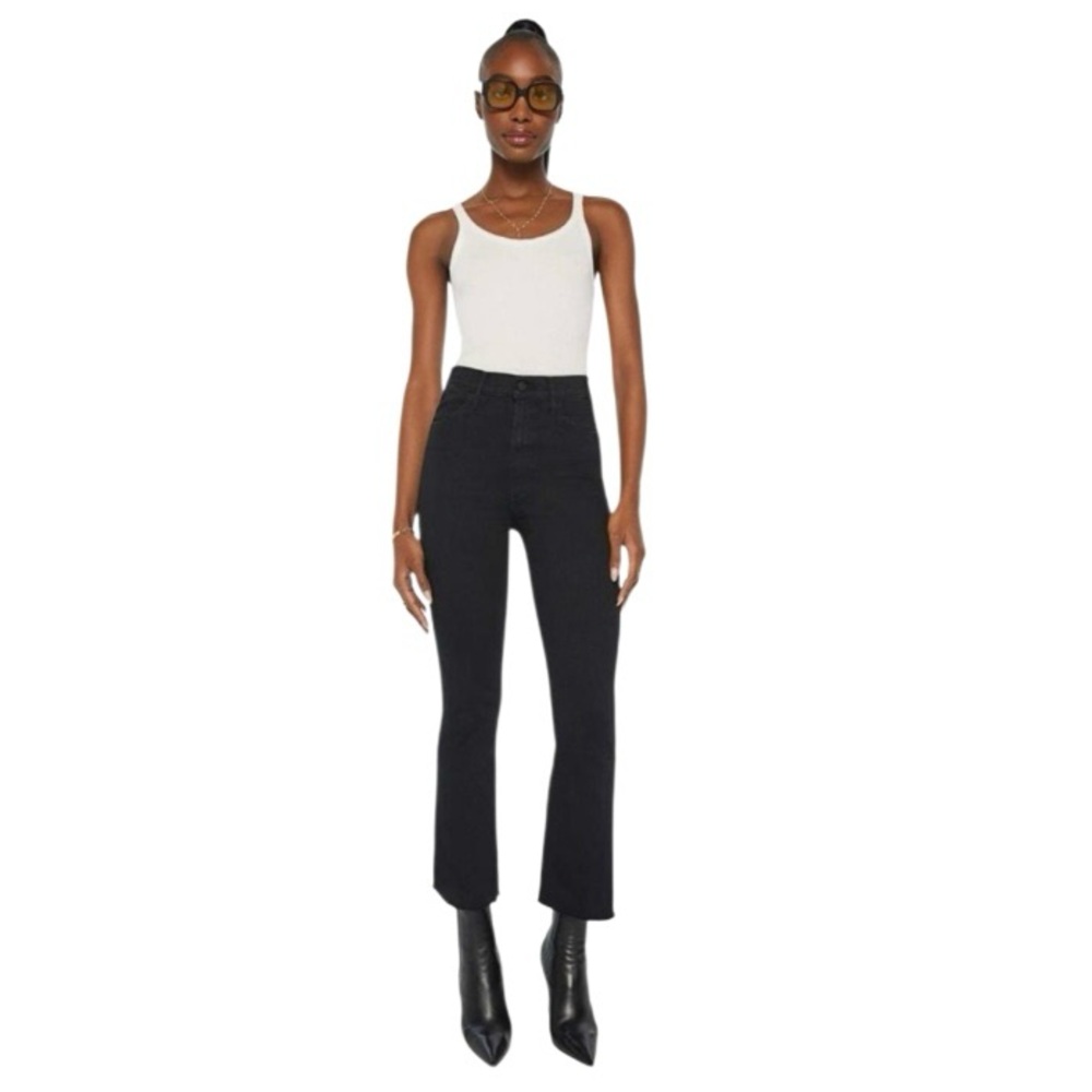 MOTHER The Hustler Ankle Fray in Not Guilty - Black High Rise Flare Jean Size 32